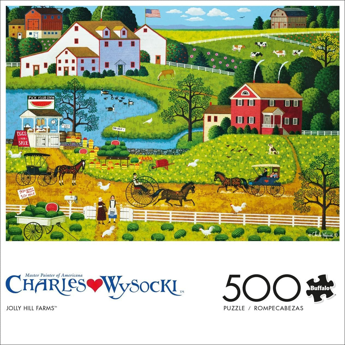 Buffalo Games - Charles Wysocki Jolly Hill Farms 500-Piece Puzzle for Adults – Finished Size 21.25 x 15 in