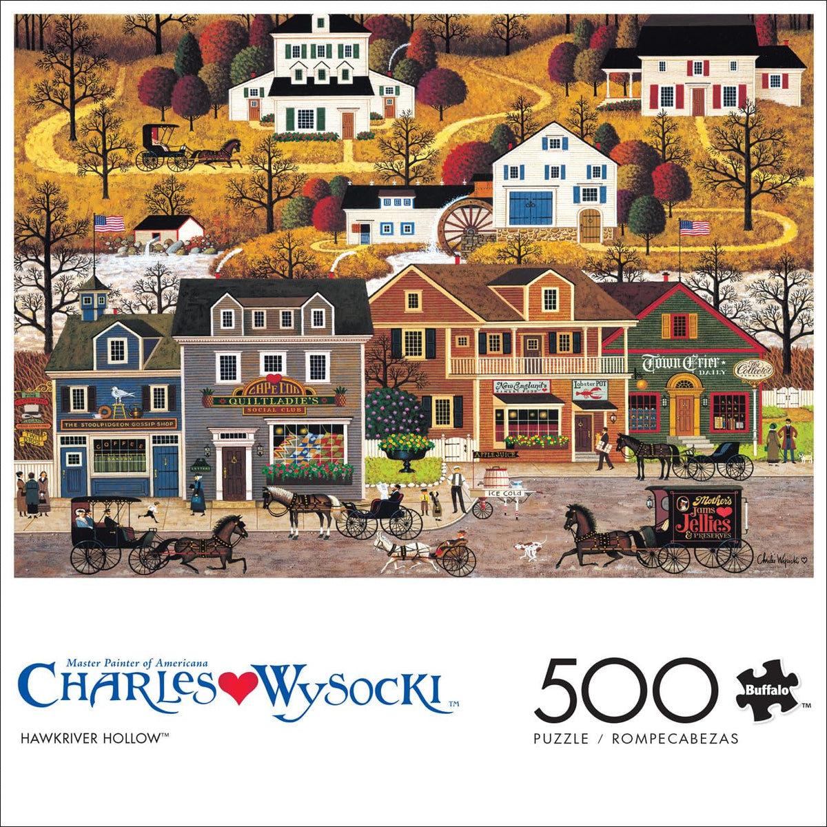 Buffalo Games Charles Wysocki Hawk River Hollow 500-Piece Puzzle – Precision-Cut Pieces & Colorful Americana Artwork