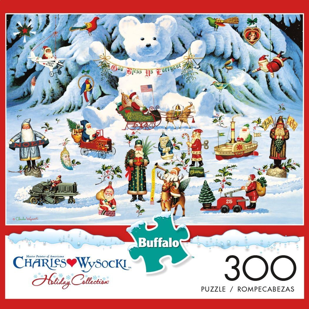 Buffalo Games 300 Piece Jigsaw Puzzle – Charles Wysocki: Jingle Bell Teddy and Friends