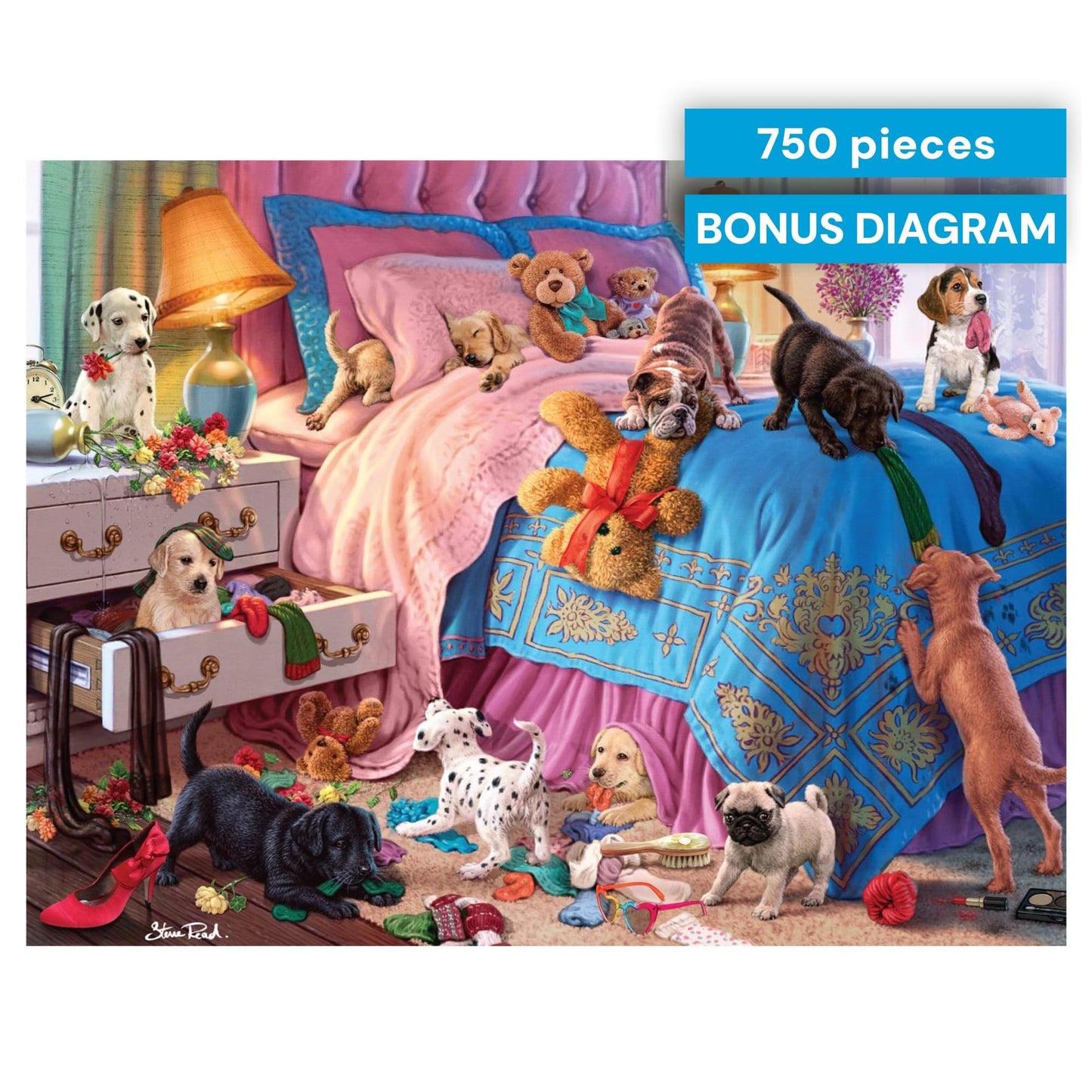 Buffalo Games - A Roomful of Naughty Puppies by Steve Read | 750-Piece Jigsaw Puzzle for Adults | Made in USA