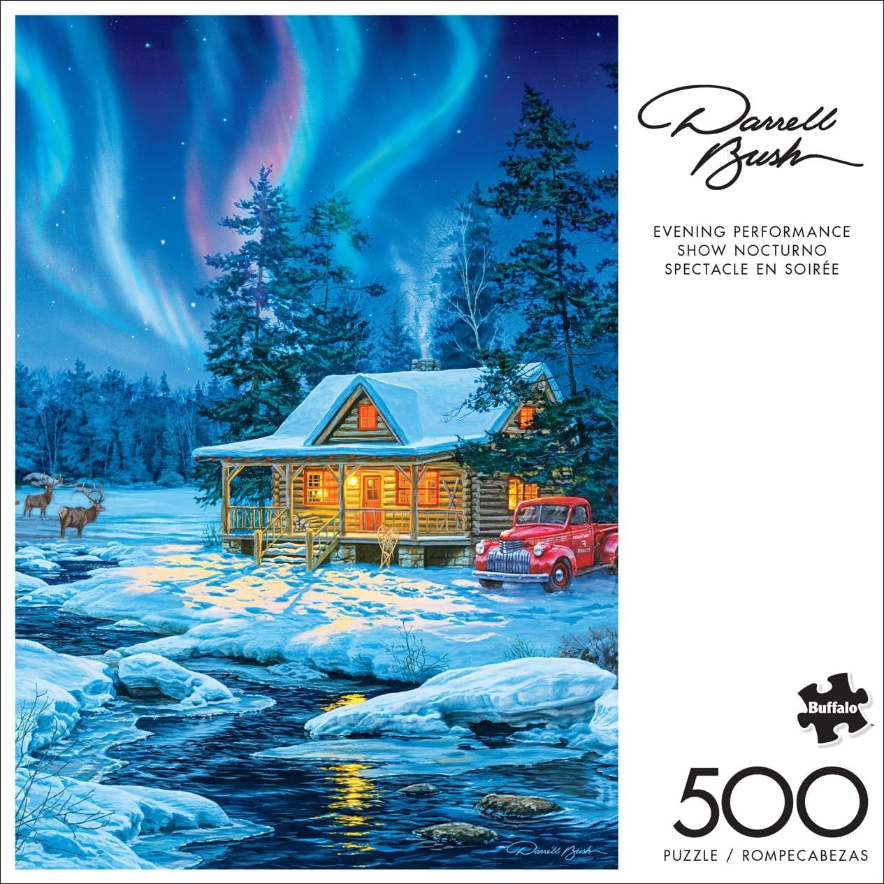 Buffalo Games 500-Piece Jigsaw Puzzle: Darrell Bush Winter Cabin Scene