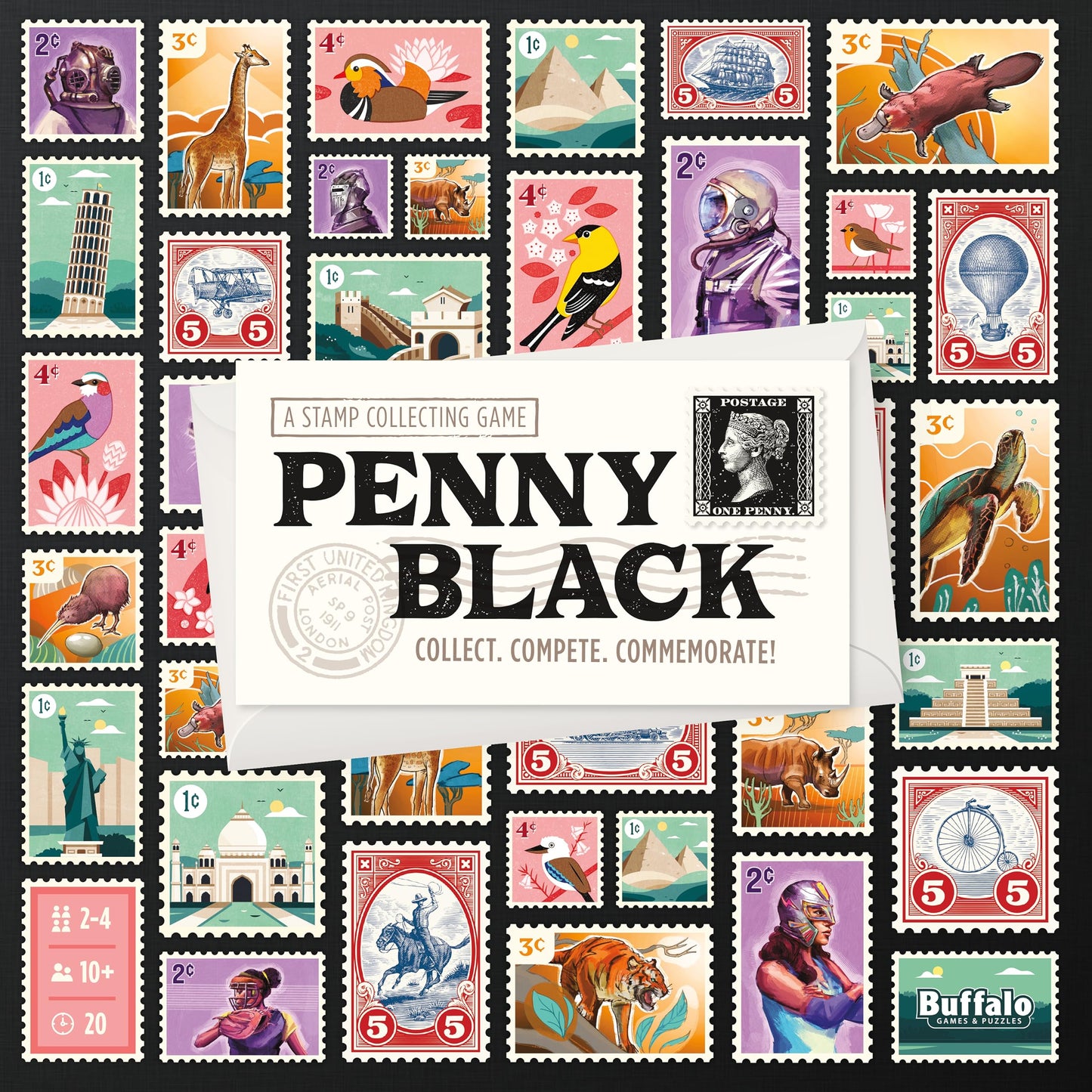 Buffalo Games Penny Black – Collect Stamps in a Family Night Board Game