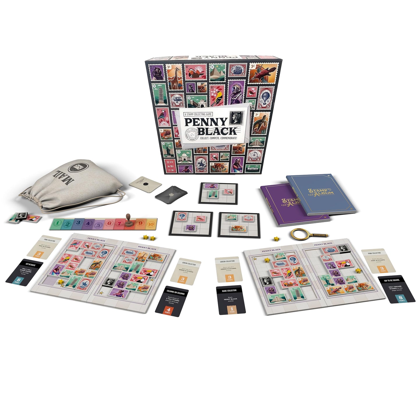 Buffalo Games Penny Black – Collect Stamps in a Family Night Board Game