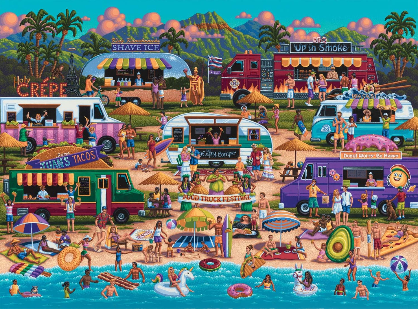 Buffalo Games Pun Fuzzles: Hawaiian Food Truck Festival 1000-Piece Jigsaw Puzzle for Adults