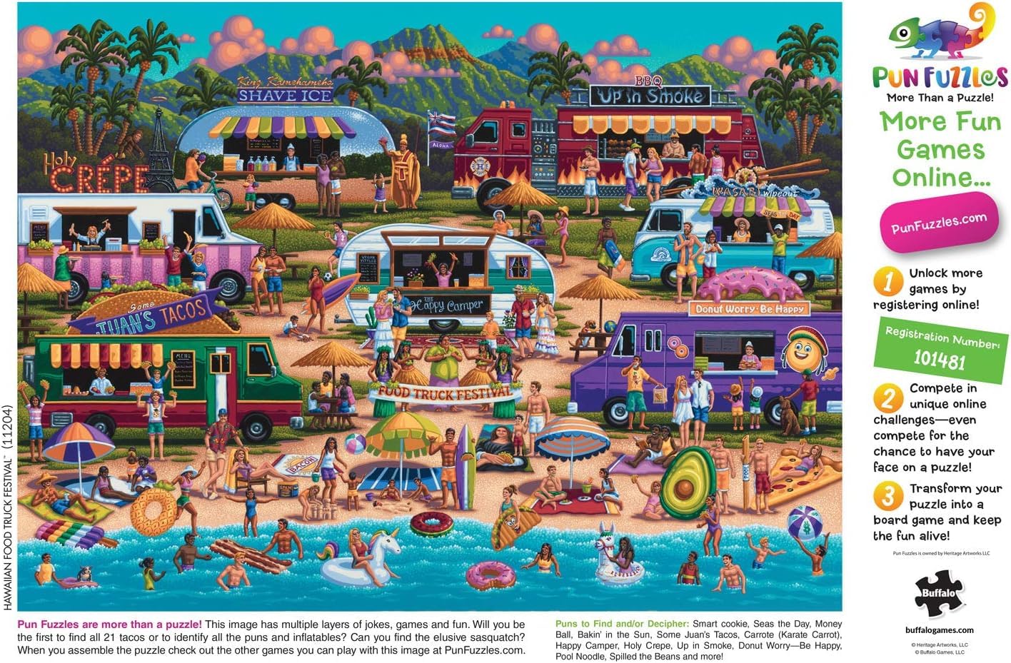 Buffalo Games Pun Fuzzles: Hawaiian Food Truck Festival 1000-Piece Jigsaw Puzzle for Adults