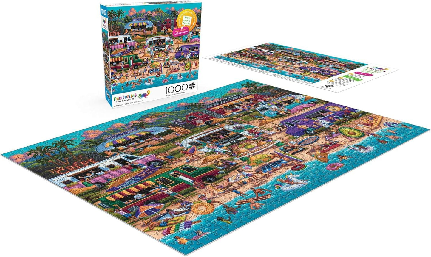 Buffalo Games Pun Fuzzles: Hawaiian Food Truck Festival 1000-Piece Jigsaw Puzzle for Adults
