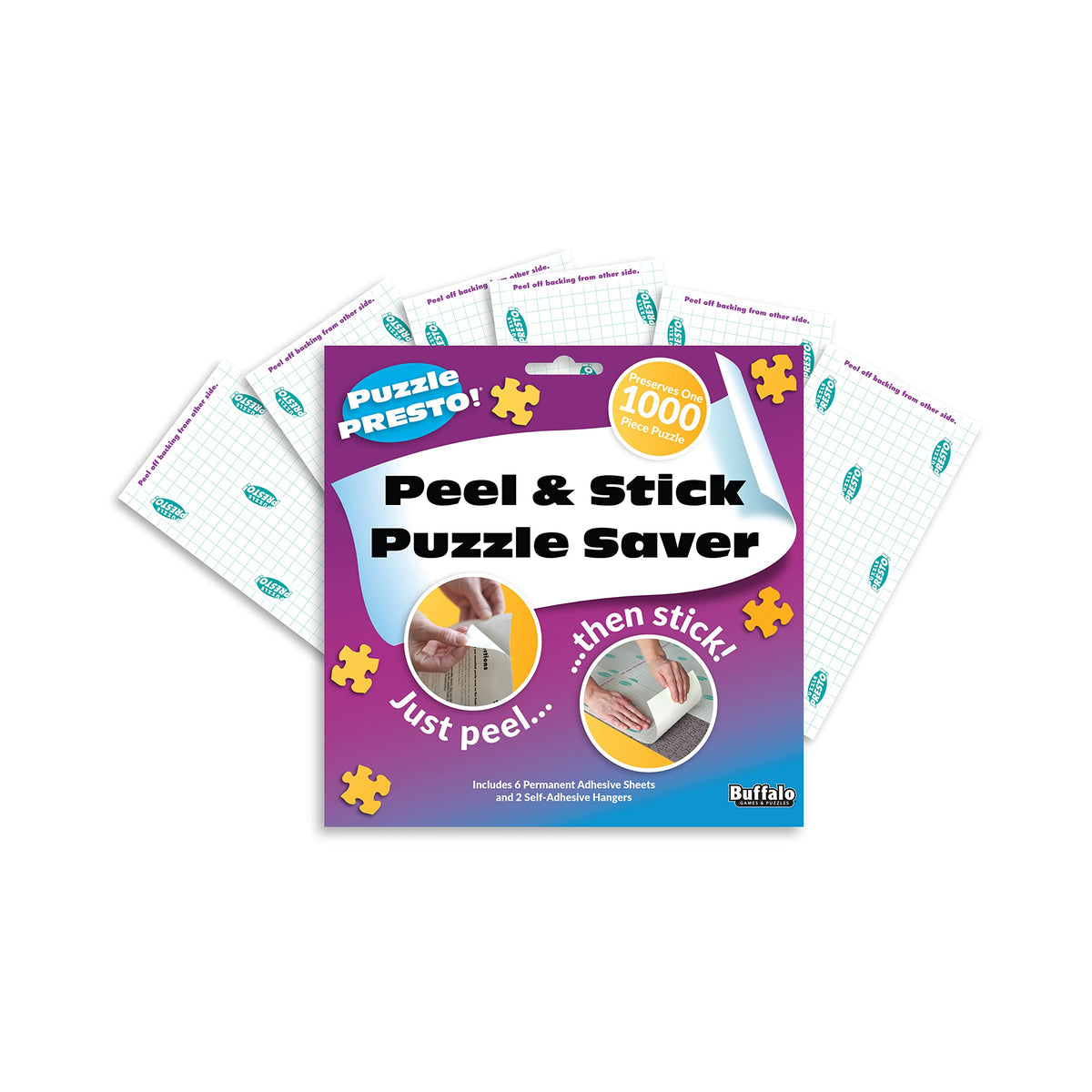Puzzle Presto Peel & Stick Saver by Buffalo Games – 6 Sheets, 2 Hangers