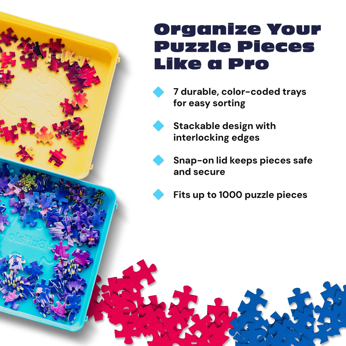Buffalo Games Puzzle Sorting Trays – 7-Count Interlocking Organizer (1000-Piece Capacity)