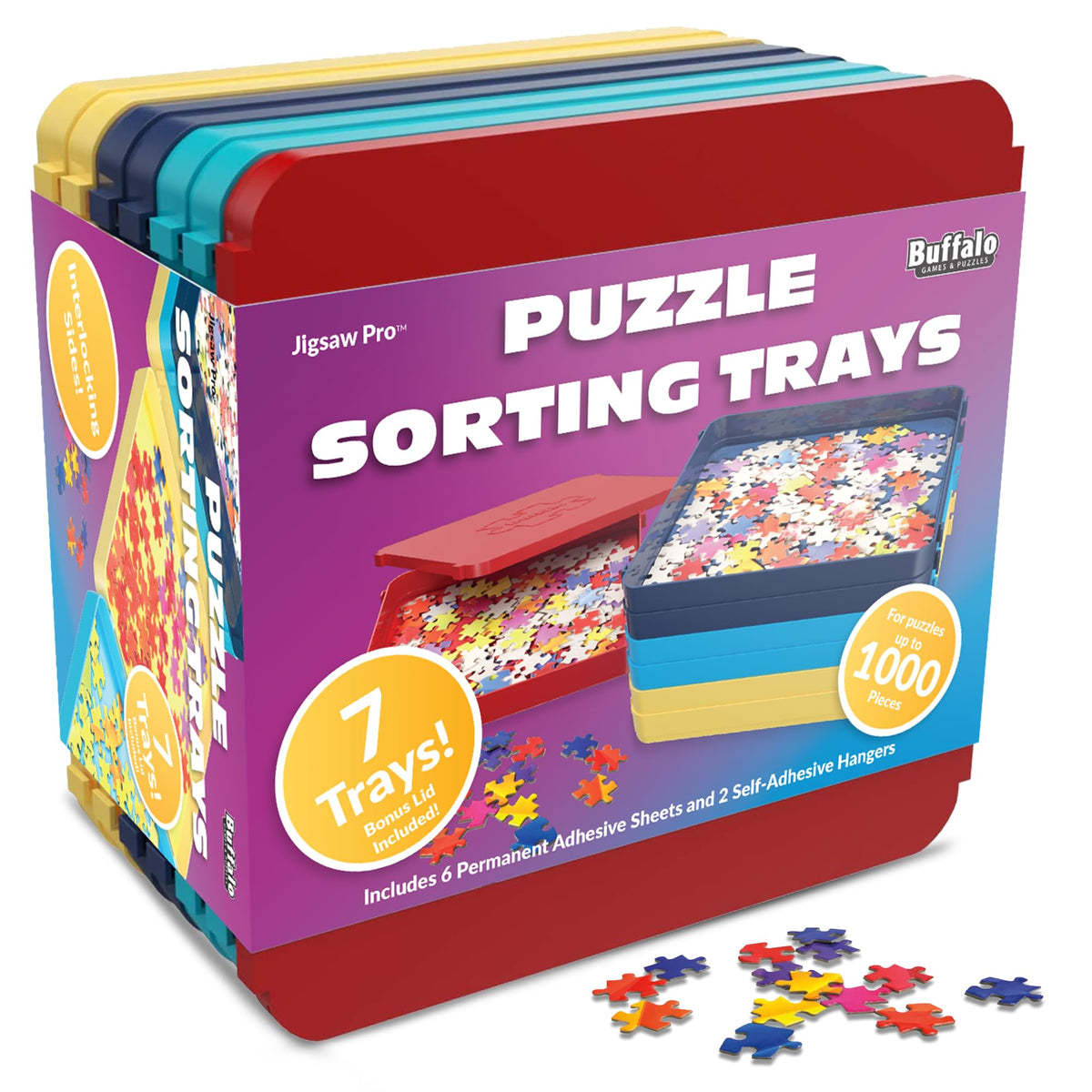 Buffalo Games Puzzle Sorting Trays – 7-Count Interlocking Organizer (1000-Piece Capacity)