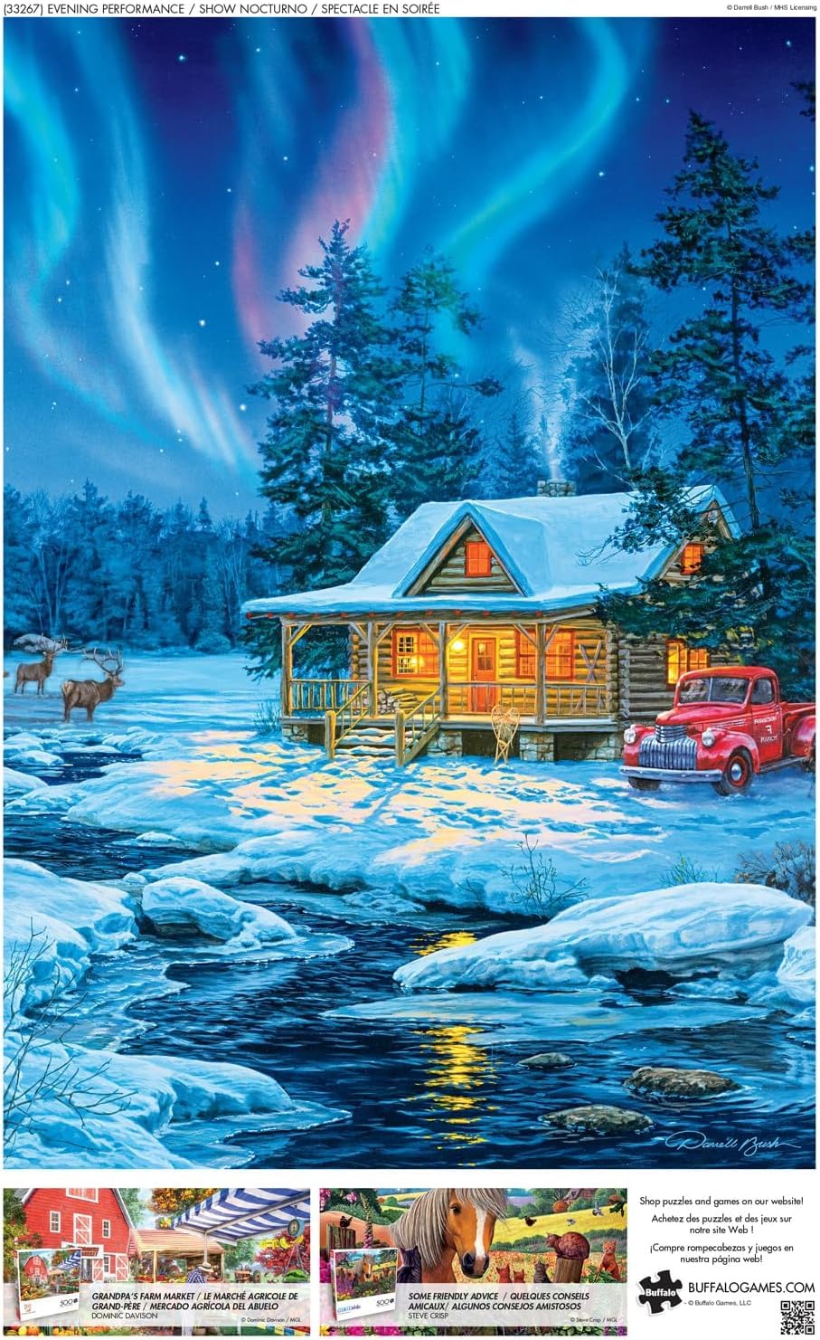 Buffalo Games 500-Piece Jigsaw Puzzle: Darrell Bush Winter Cabin Scene