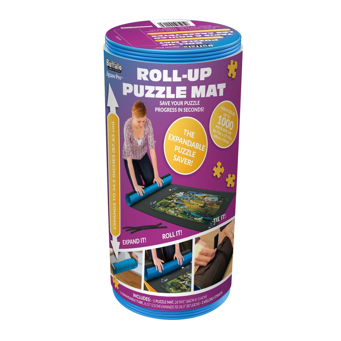 Buffalo Games Roll-Up Puzzle Mat – Puzzle Saver & Assembly Accessory | Expanding Tube, 34.5in, 26x44, Fits Up to 1500 Pieces