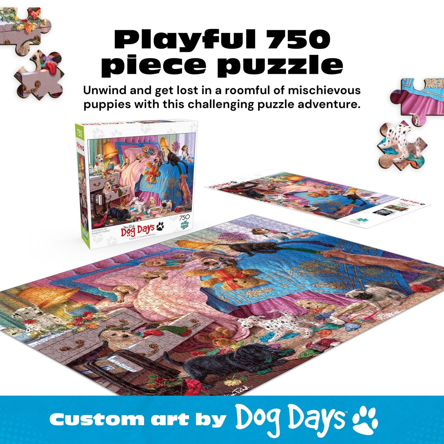Buffalo Games - A Roomful of Naughty Puppies by Steve Read | 750-Piece Jigsaw Puzzle for Adults | Made in USA