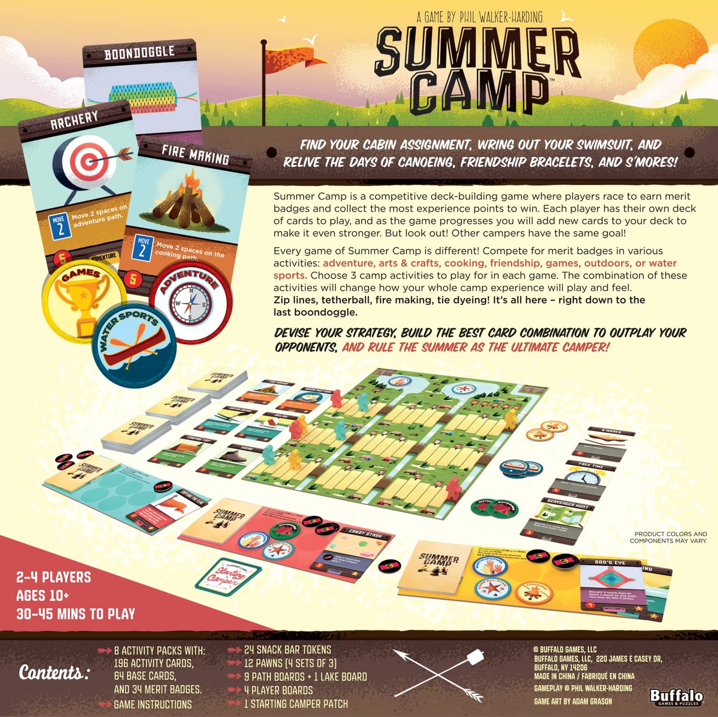 Buffalo Games Summer Camp – Competitive Deck-Building Family Card Game for 2-4 Players