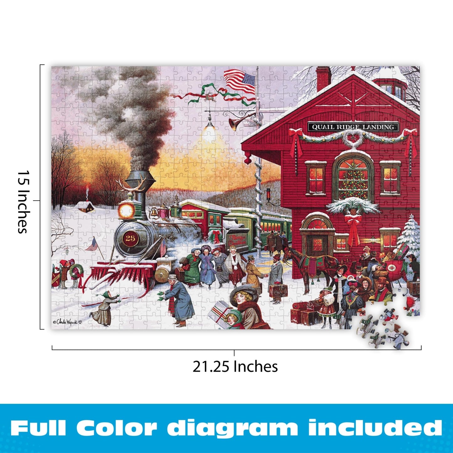 Buffalo Games - Whistle Stop Christmas 500-Piece Puzzle for Adults | Charles Wysocki