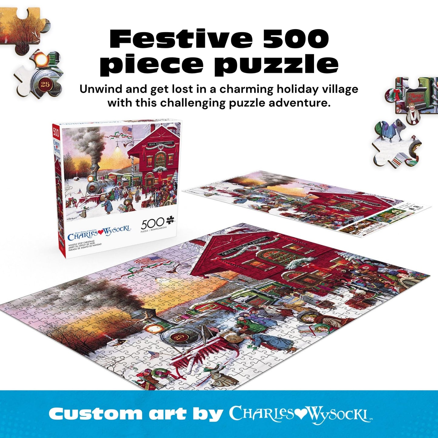 Buffalo Games - Whistle Stop Christmas 500-Piece Puzzle for Adults | Charles Wysocki