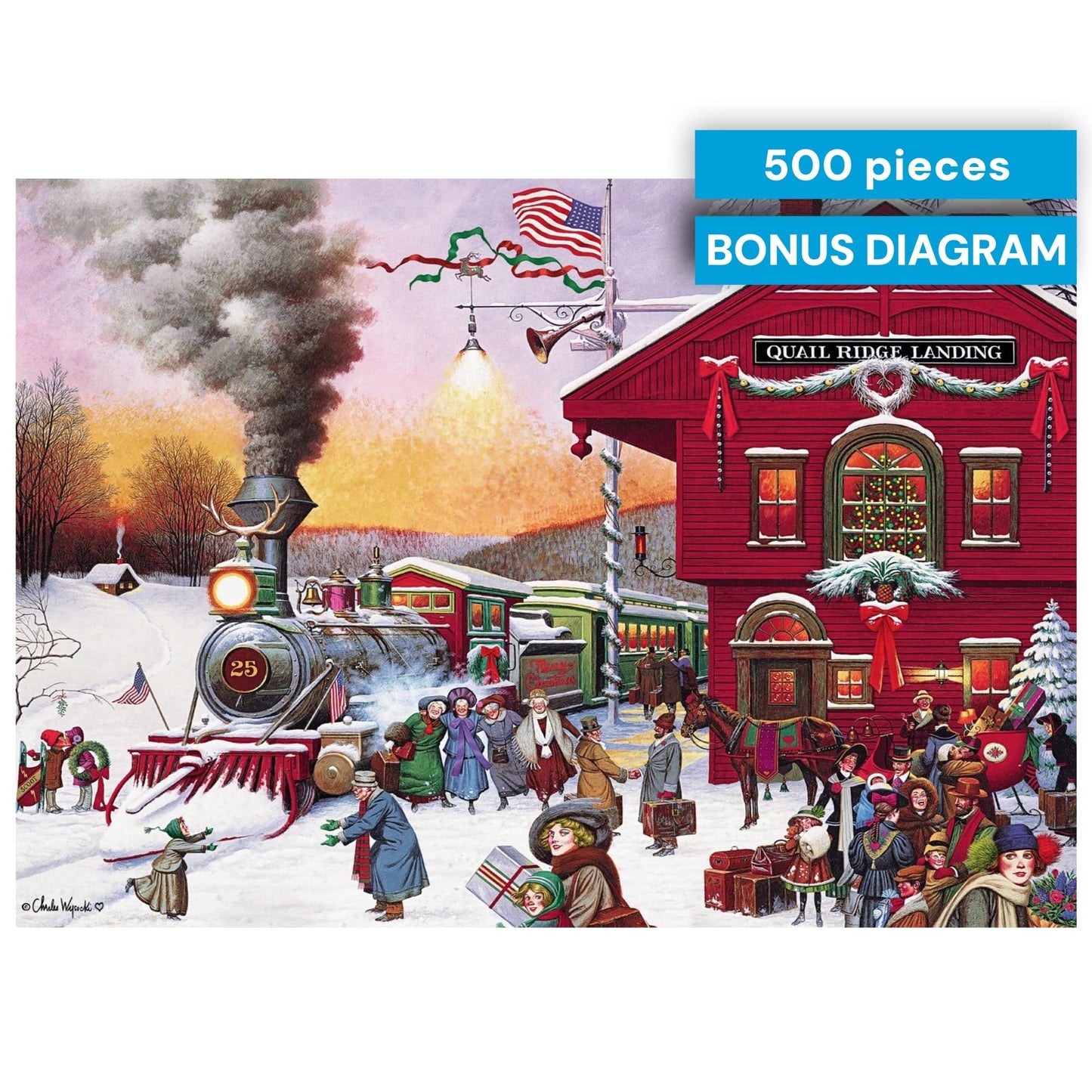 Buffalo Games - Whistle Stop Christmas 500-Piece Puzzle for Adults | Charles Wysocki
