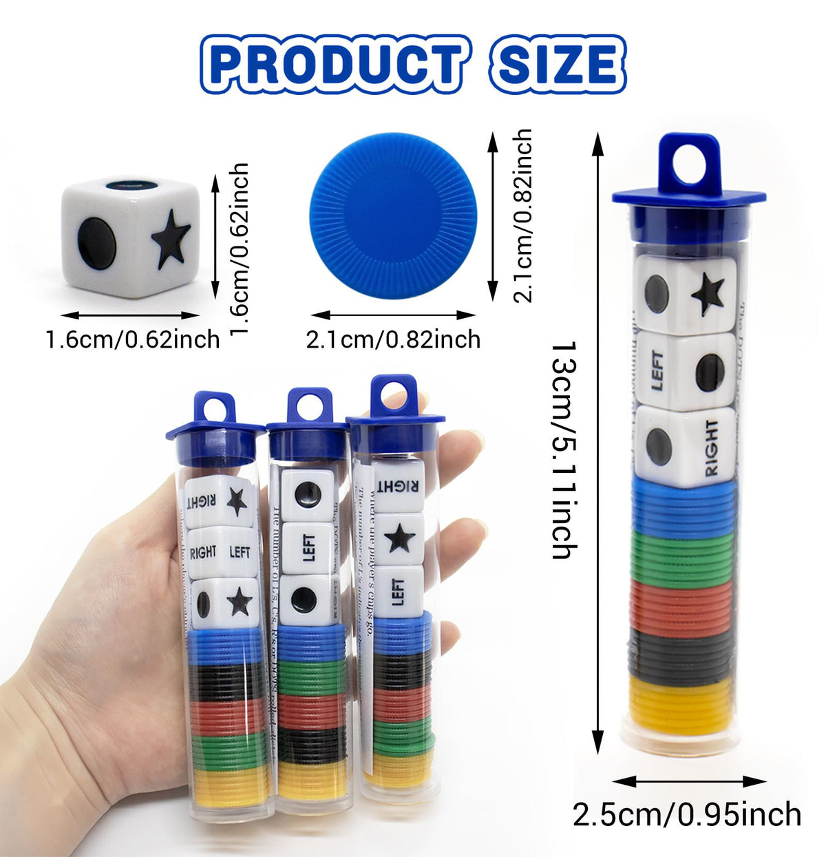 Buffsiss Left Right Center Dice Game Set — Portable 3-Tube Storage for Family & Travel