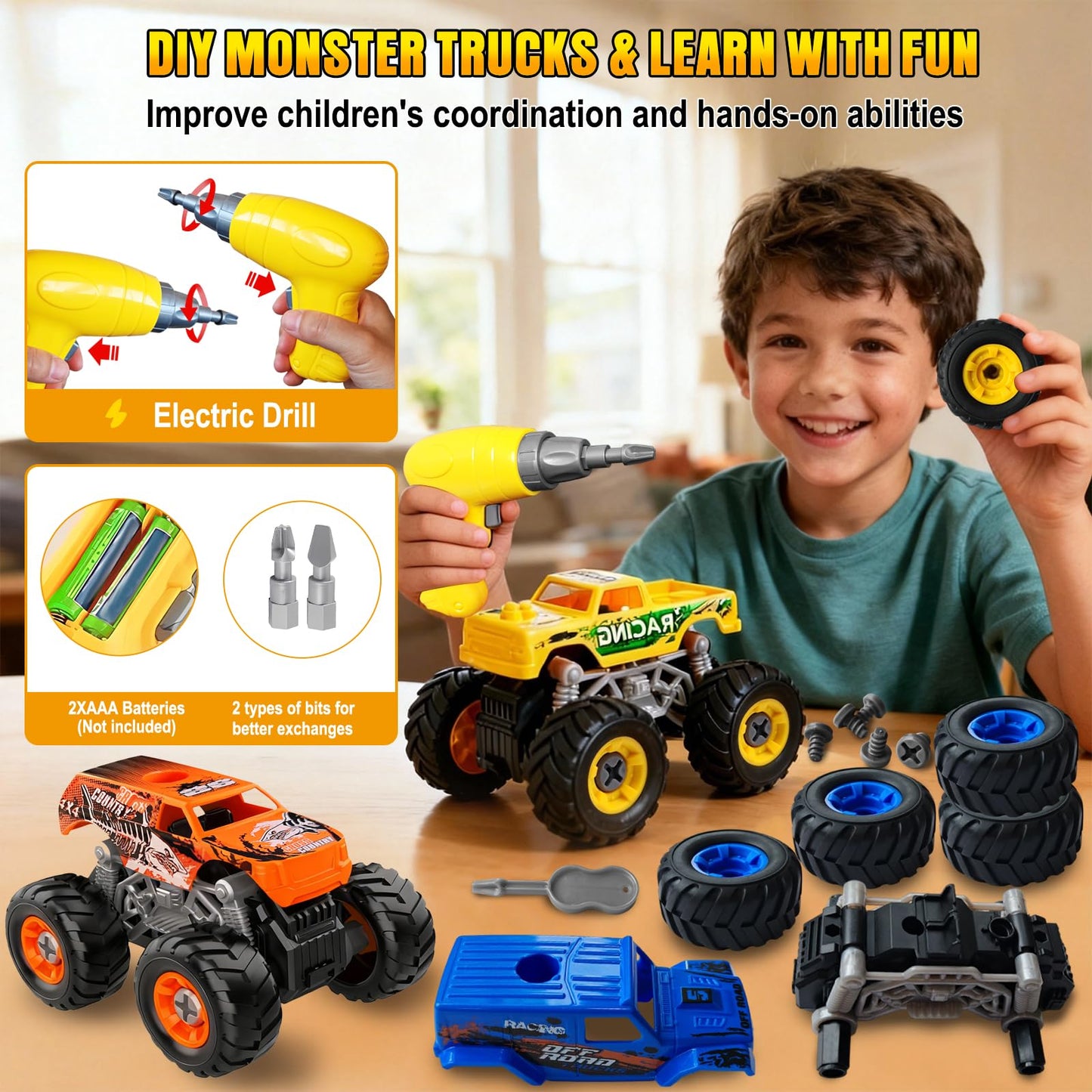 Bugrtarey Take Apart Monster Truck Toys for Kids 3-8 – STEM Building Set