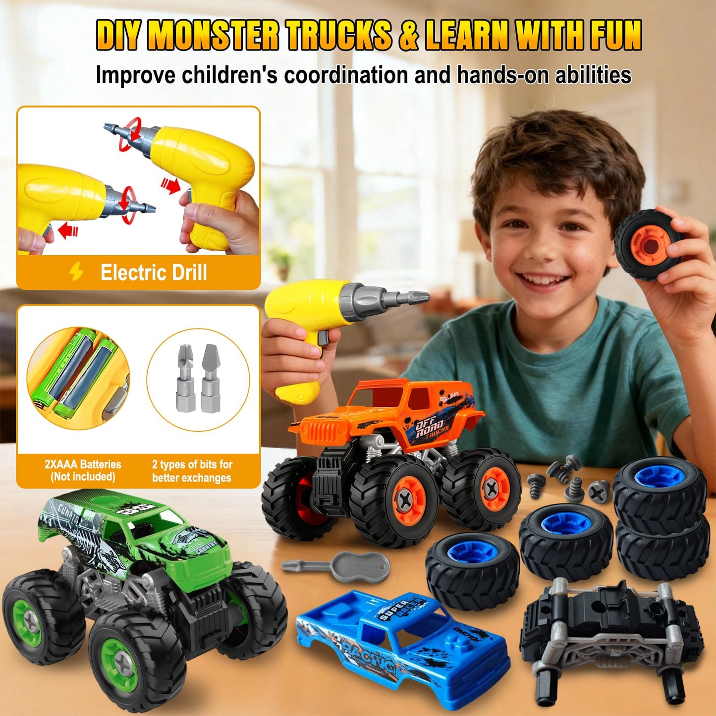 Bugrtarey Take Apart Monster Truck Toys – STEM Building Set for 3–8 Year Olds