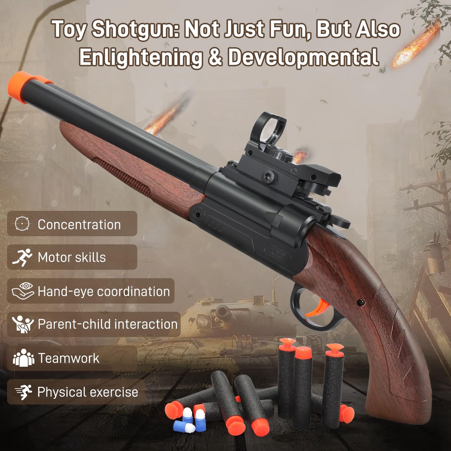 Bugrtey Double-Barreled Toy Gun | Realistic Soft Bullet Blaster with Two Modes