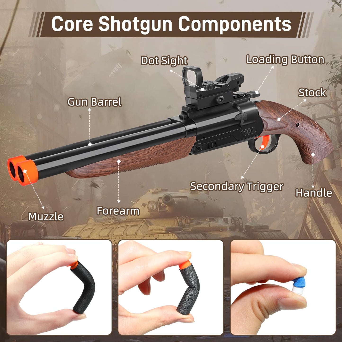 Bugrtey Double-Barreled Toy Gun | Realistic Soft Bullet Blaster with Two Modes