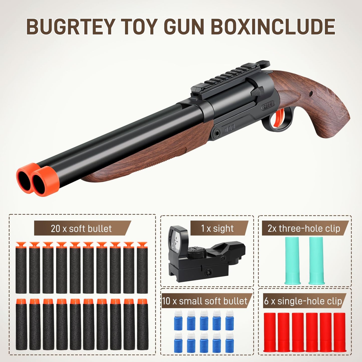 Bugrtey Double-Barreled Toy Gun | Realistic Soft Bullet Blaster with Two Modes