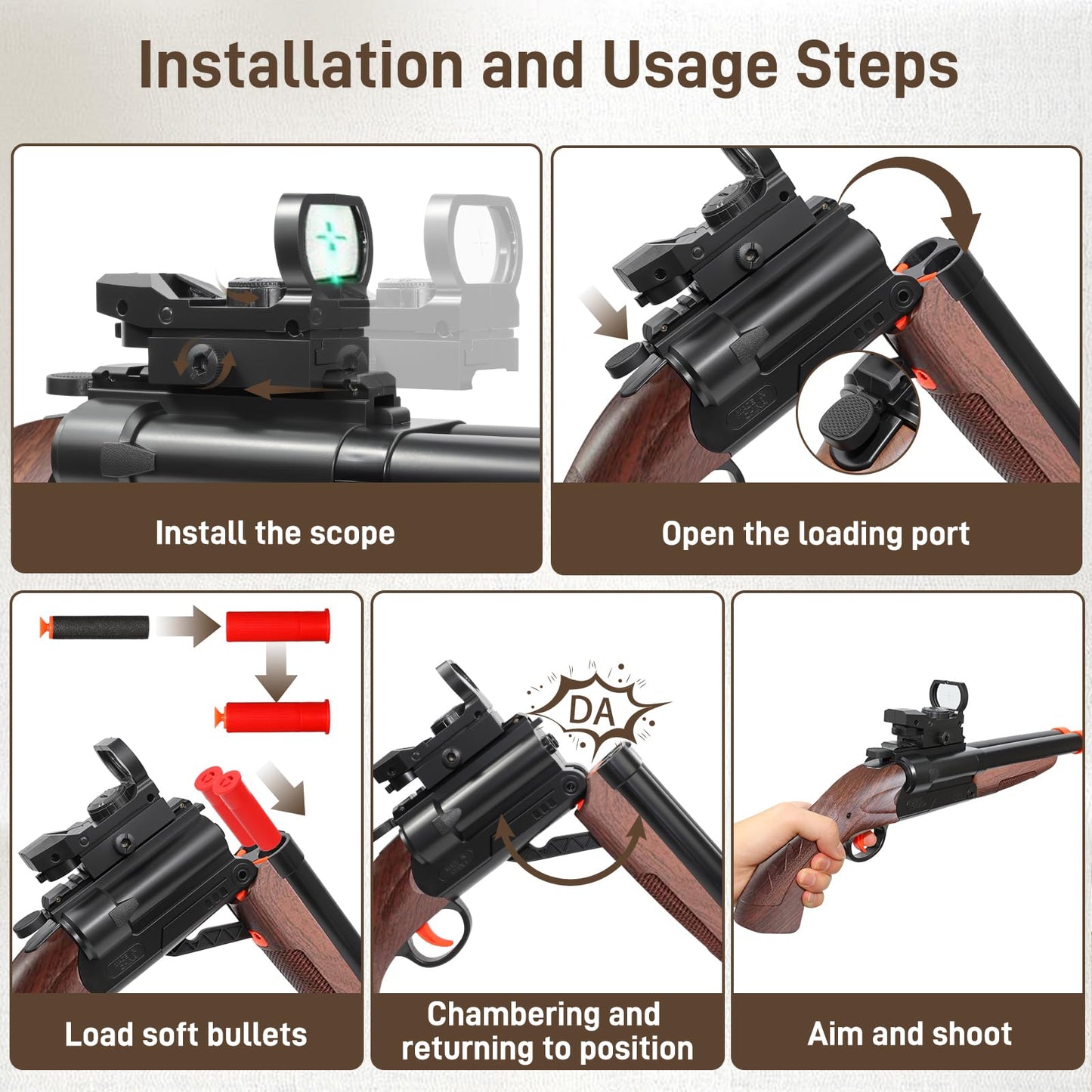Bugrtey Double-Barreled Toy Gun | Realistic Soft Bullet Blaster with Two Modes