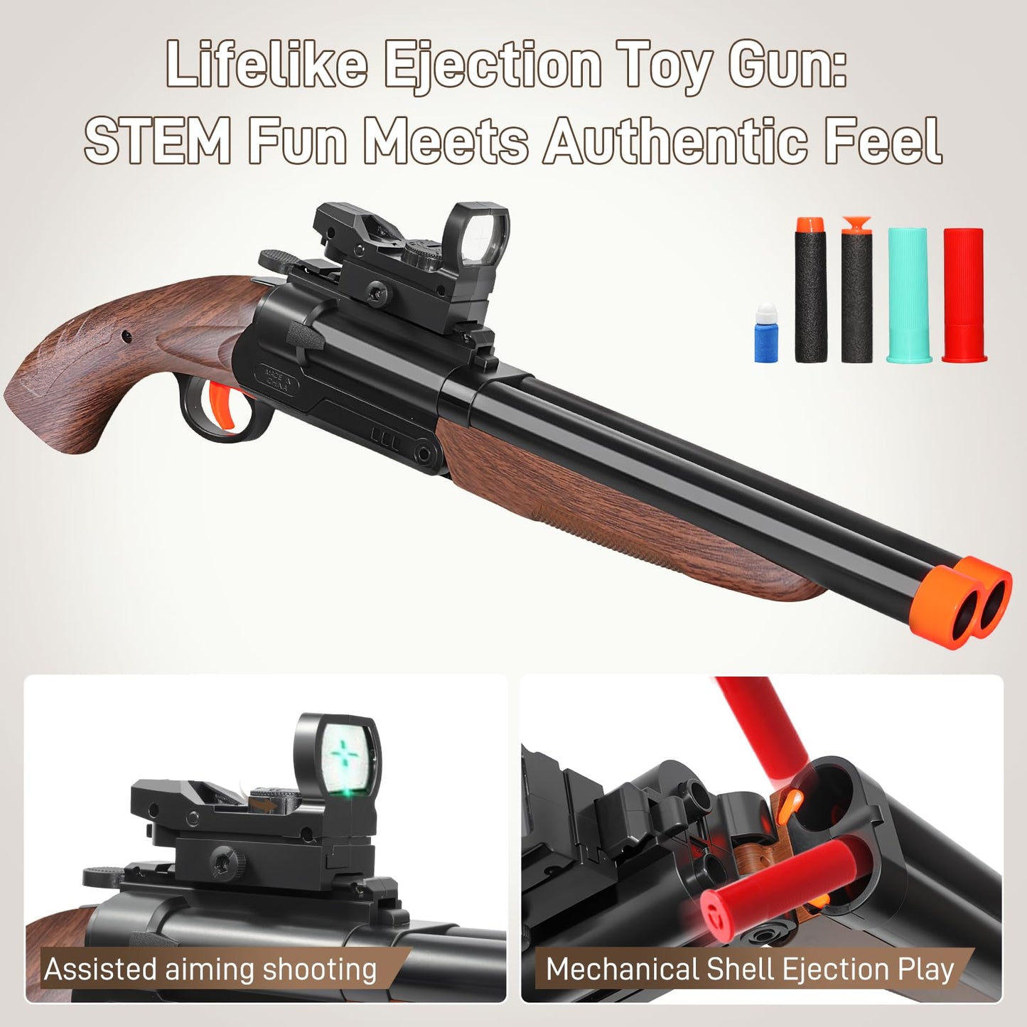 Bugrtey Double-Barreled Toy Gun | Realistic Soft Bullet Blaster with Two Modes