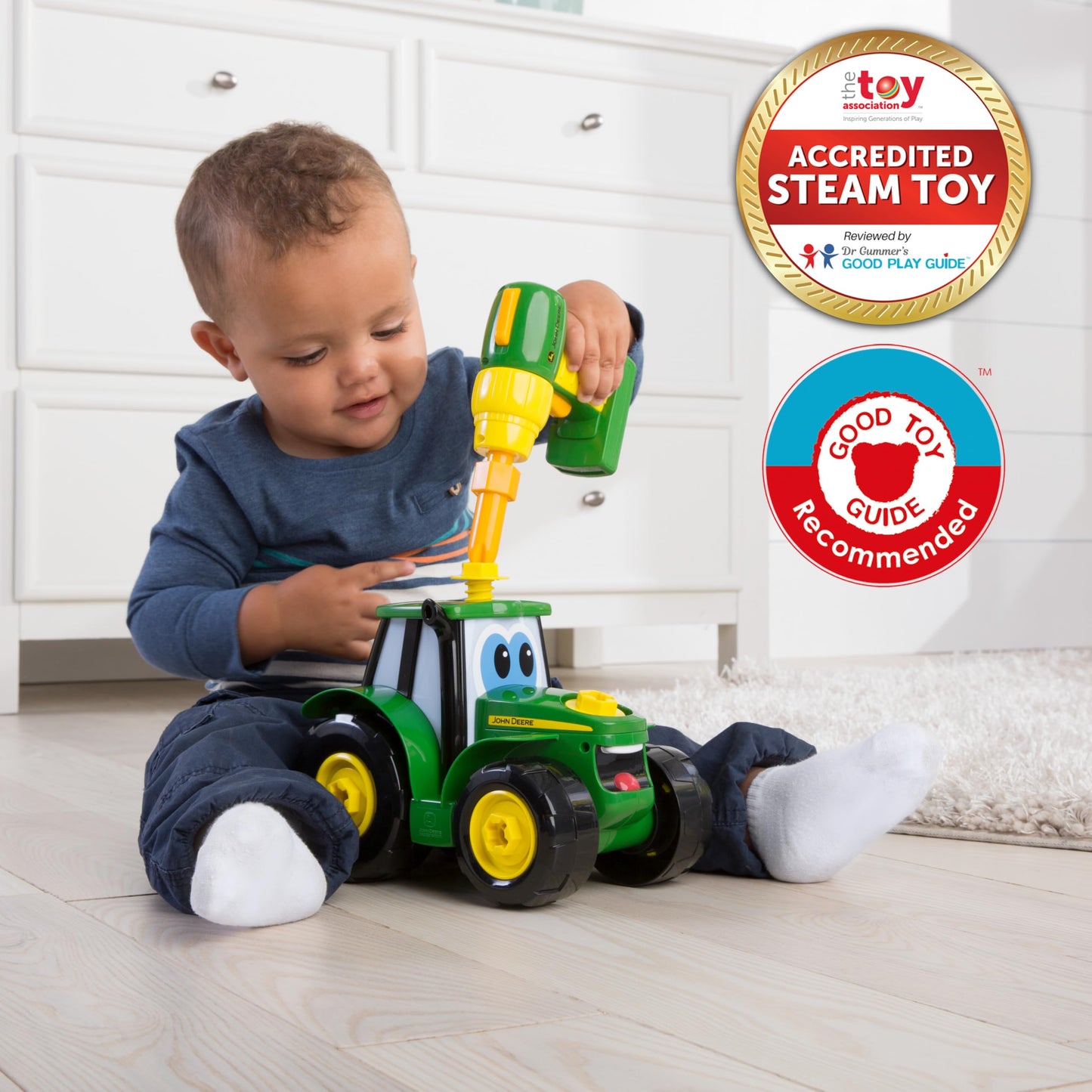 BUILD-A-BUDDY John Deere Tractor Toy & Drill — STEM Take-Apart Toy for Toddlers 3+