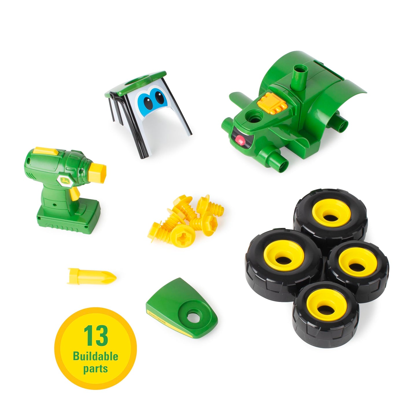 BUILD-A-BUDDY John Deere Tractor Toy & Drill — STEM Take-Apart Toy for Toddlers 3+