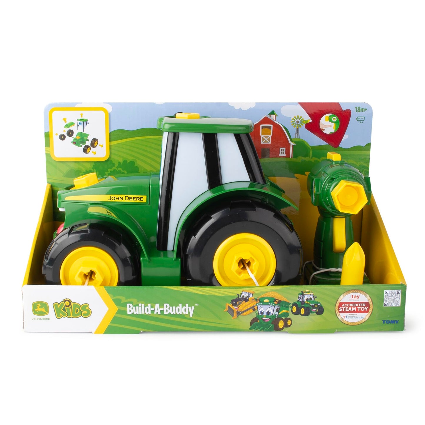 BUILD-A-BUDDY John Deere Tractor Toy & Drill — STEM Take-Apart Toy for Toddlers 3+