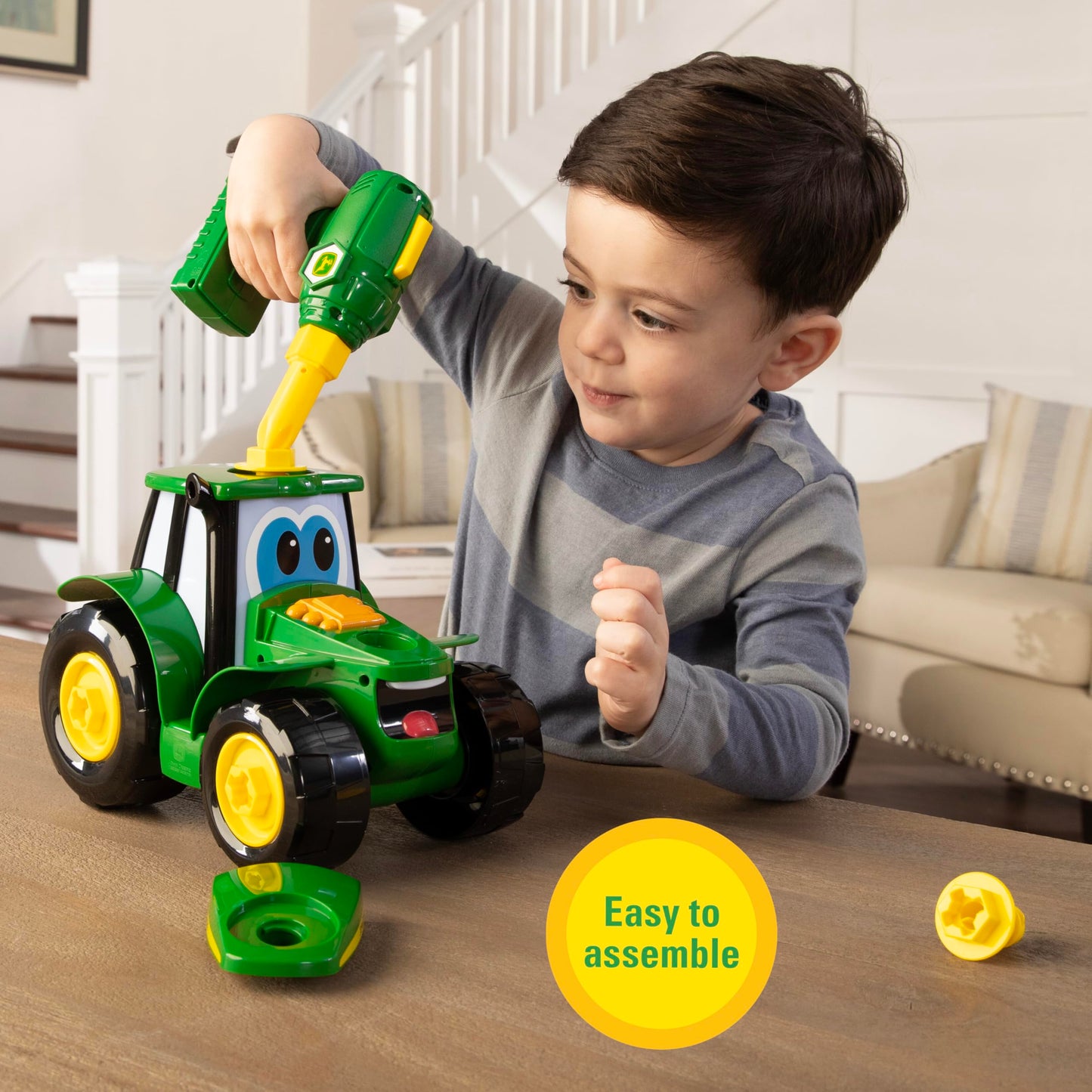 BUILD-A-BUDDY John Deere Tractor Toy & Drill — STEM Take-Apart Toy for Toddlers 3+
