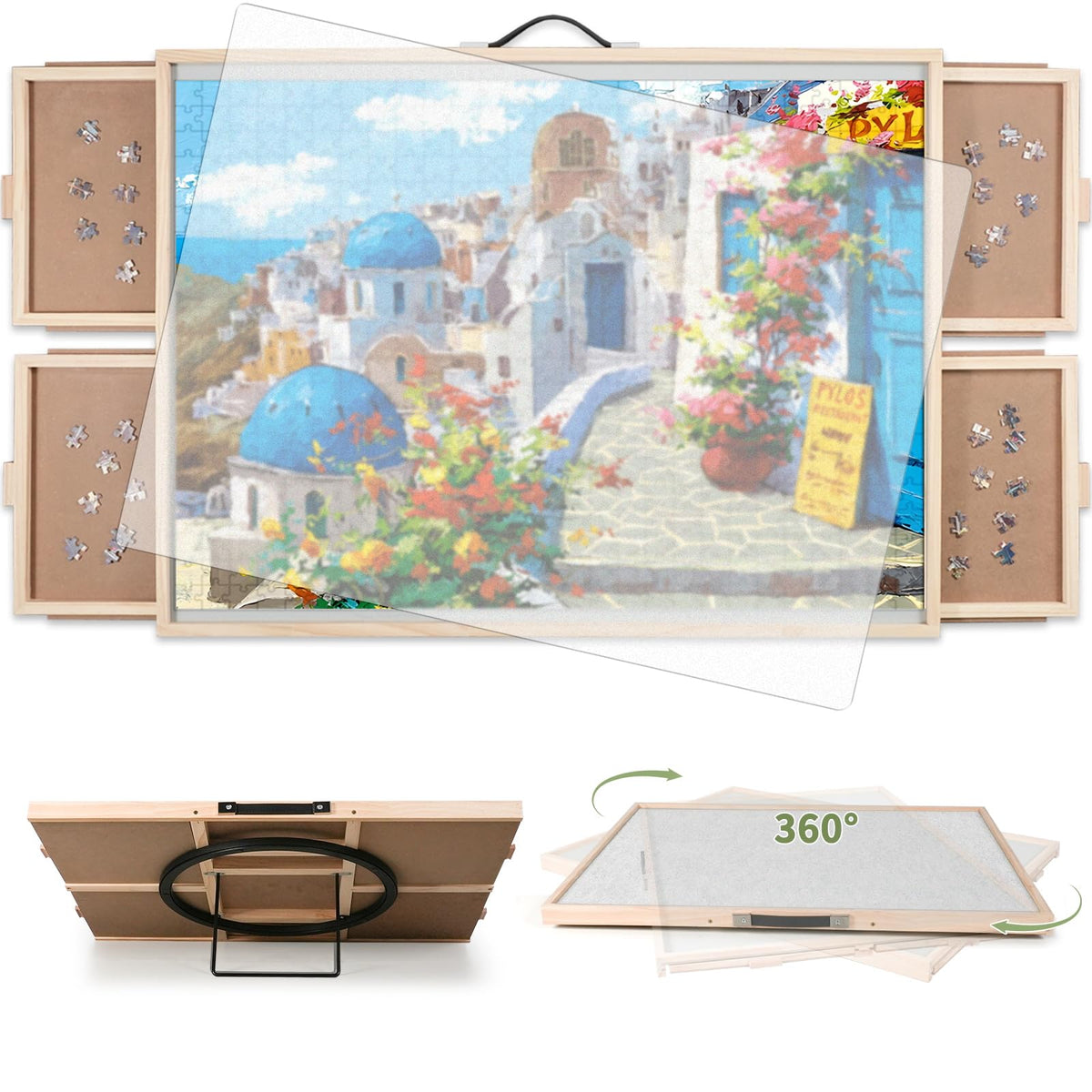 BuilderButler 2000 Pieces 2-in-1 Tilting & Rotating Puzzle Board - Portable Puzzle Table with Cover & 4 Drawers (40.16 x 28.5)