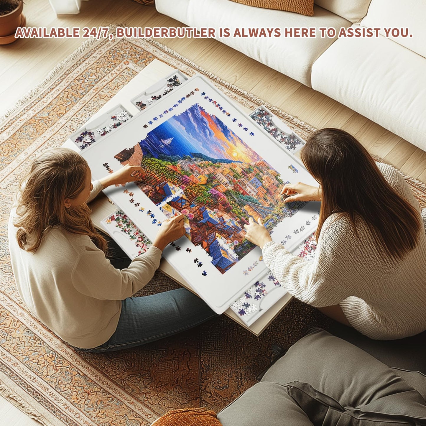 BuilderButler Lightweight 1500-Piece Puzzle Board — 360° Rotation, 6 Drawers, Portable 34.25x26.38