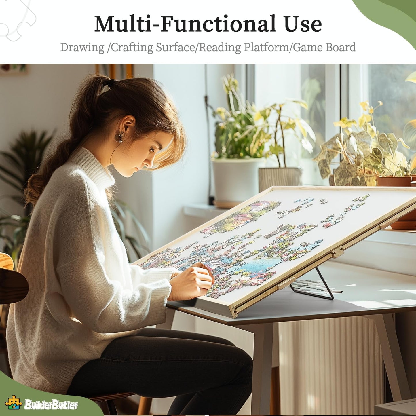 BuilderButler 2000 Pieces 2-in-1 Tilting & Rotating Puzzle Board - Portable Puzzle Table with Cover & 4 Drawers (40.16 x 28.5)