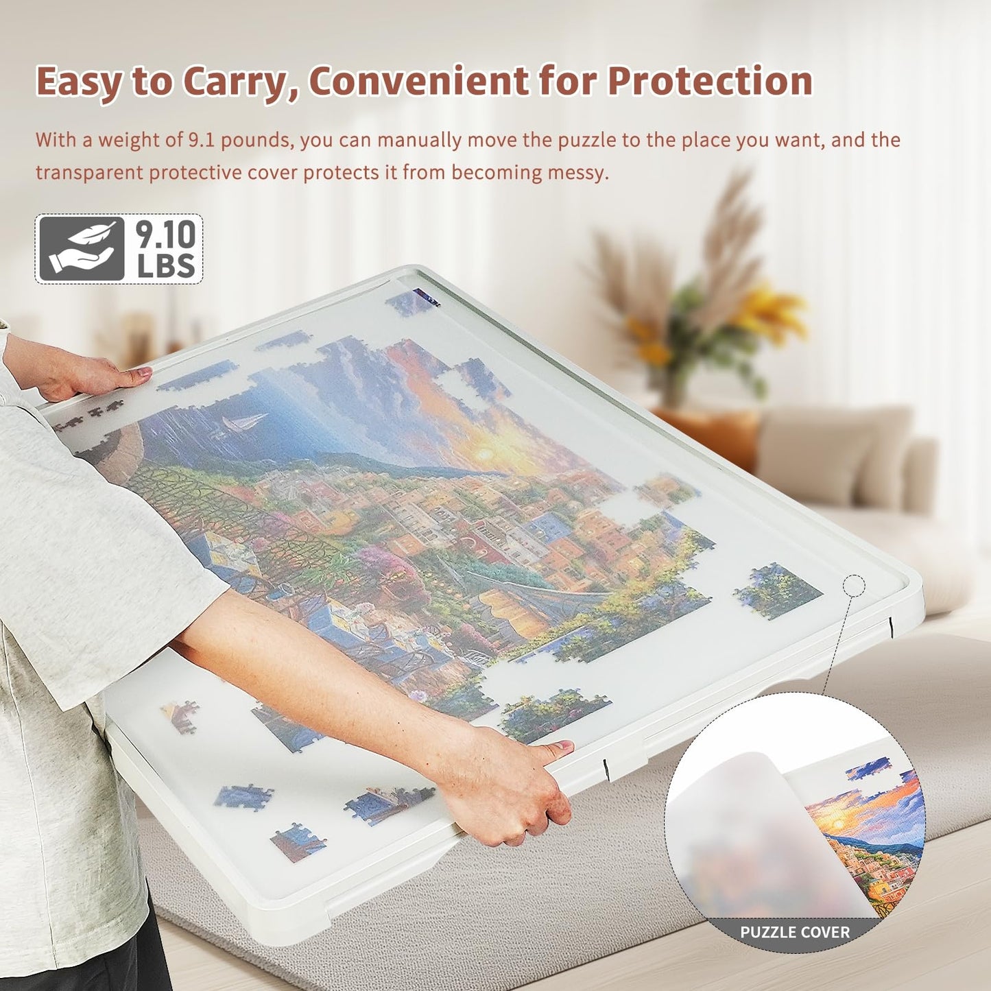 BuilderButler Lightweight 1500-Piece Puzzle Board — 360° Rotation, 6 Drawers, Portable 34.25x26.38