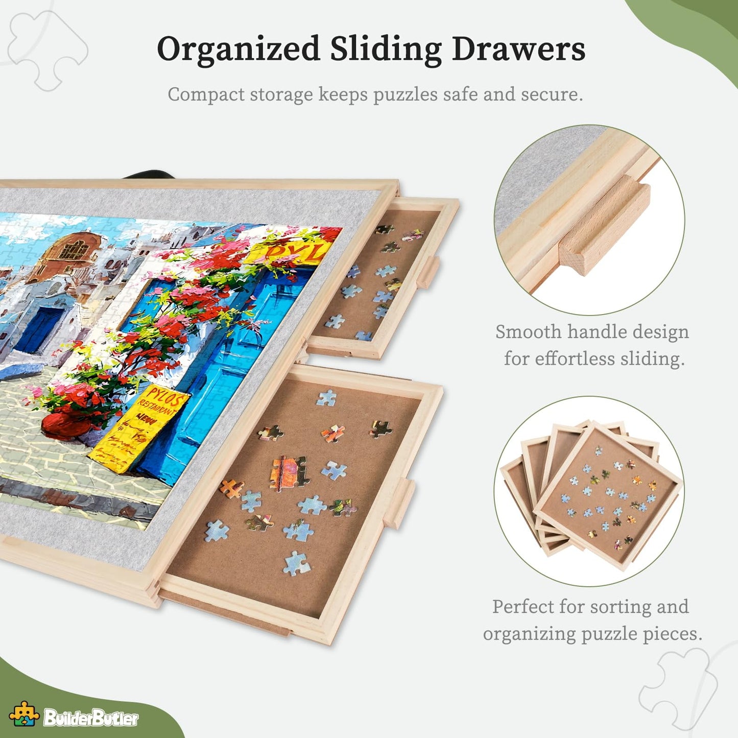 BuilderButler 2000 Pieces 2-in-1 Tilting & Rotating Puzzle Board - Portable Puzzle Table with Cover & 4 Drawers (40.16 x 28.5)