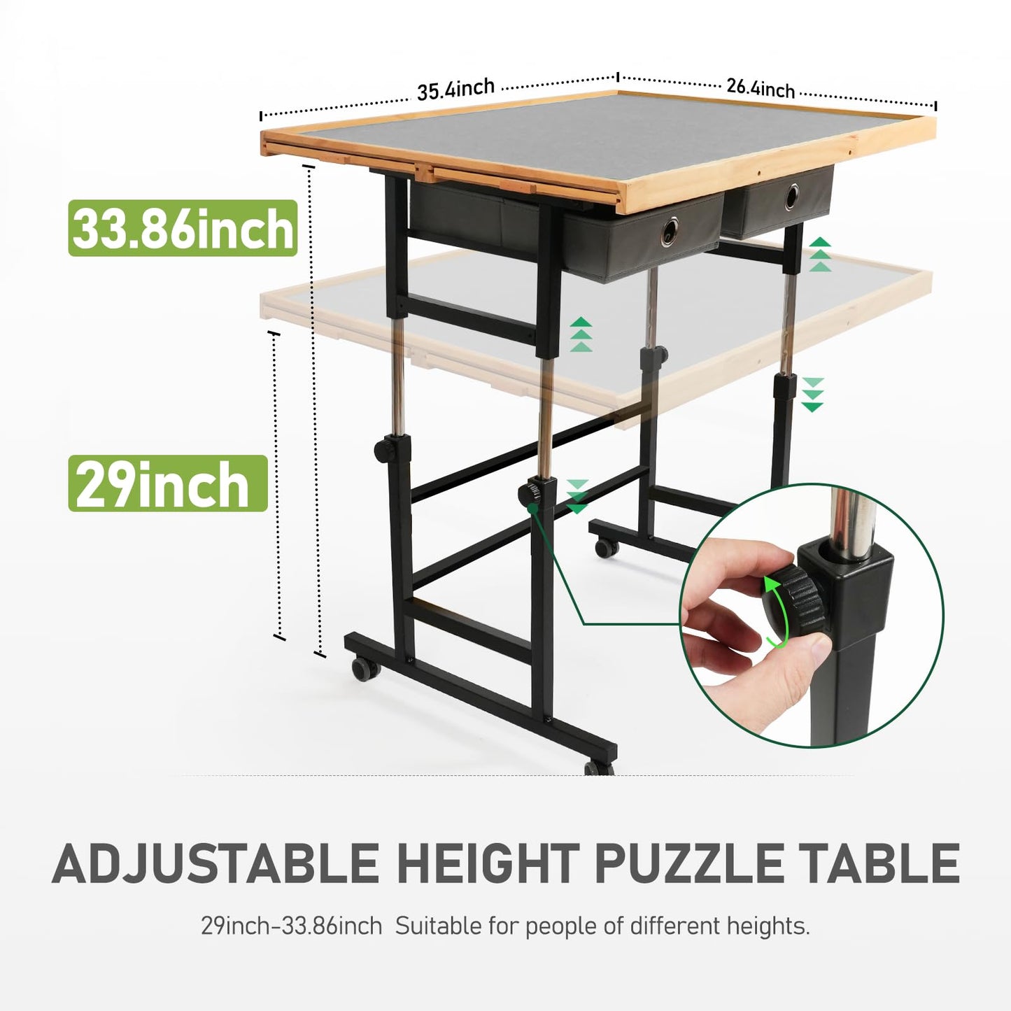 BuilderButler 1500-Piece Puzzle Table with Wheels, Drawers, Cover, Adjustable Height & 45° Tilt