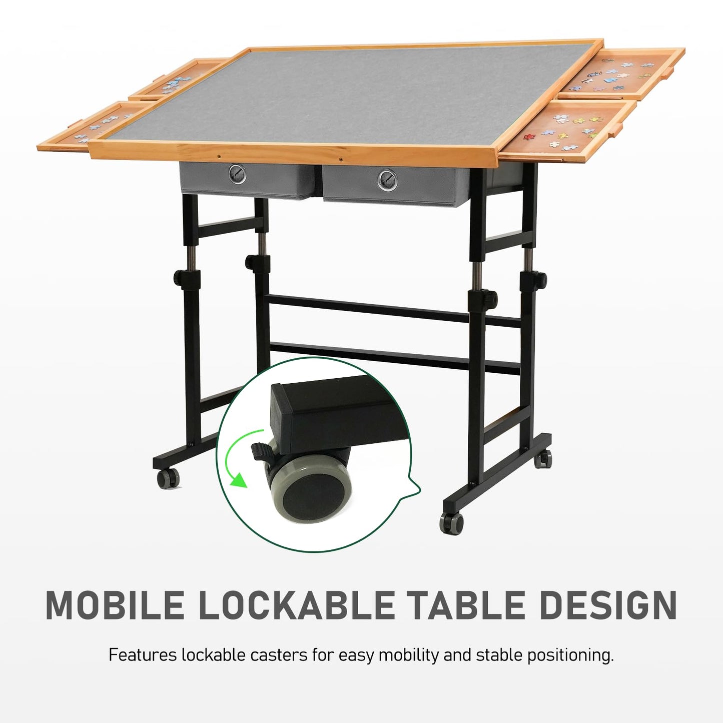BuilderButler 1500-Piece Puzzle Table with Wheels, Drawers, Cover, Adjustable Height & 45° Tilt