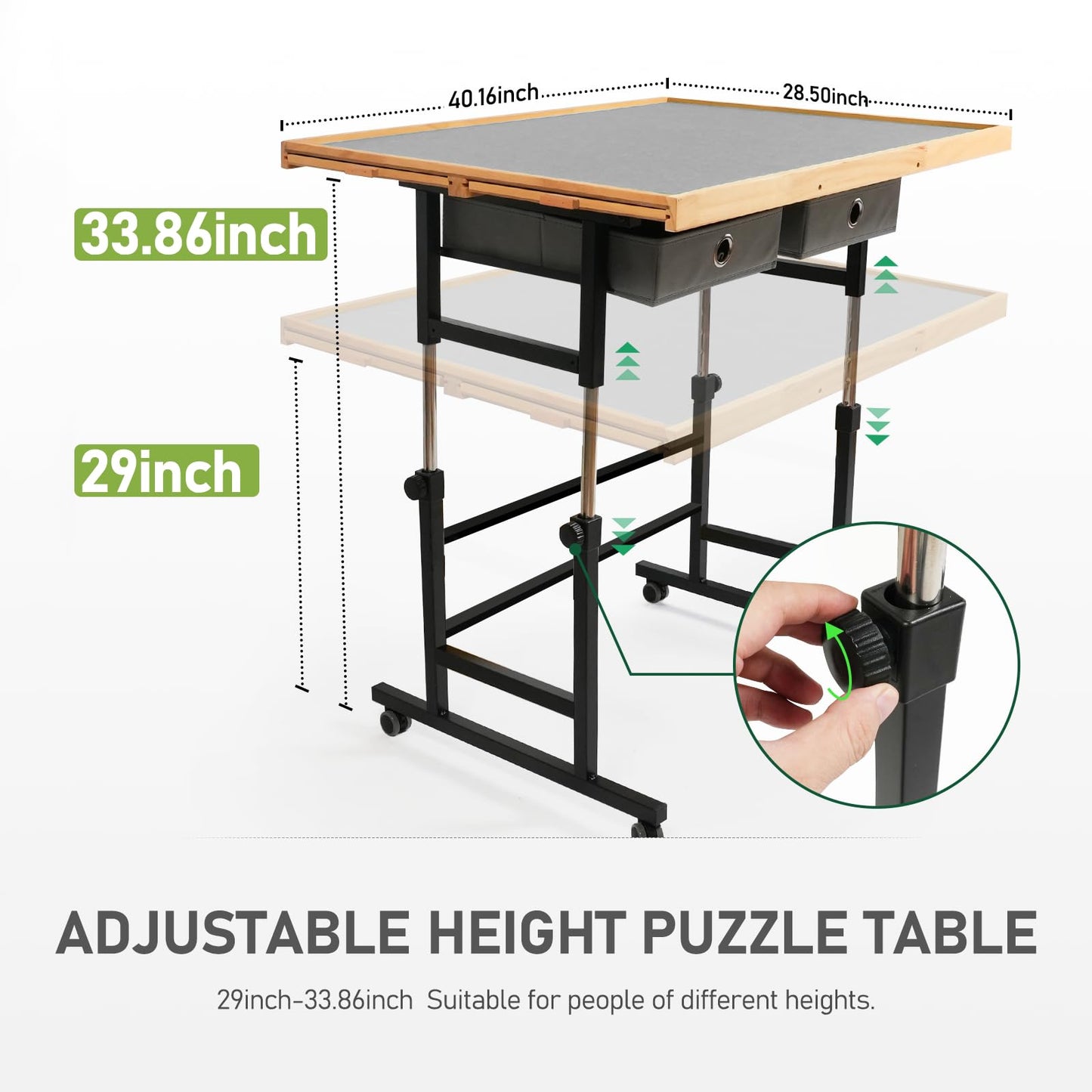 BuilderButler 2000-Piece Puzzle Table with Wheels, Drawers & Cover — Adjustable Height, 45° Tilt, 40.16 x 28.5 in