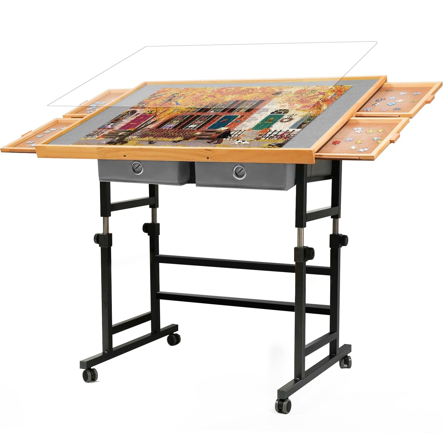 BuilderButler 1500-Piece Puzzle Table with Wheels, Drawers, Cover, Adjustable Height & 45° Tilt