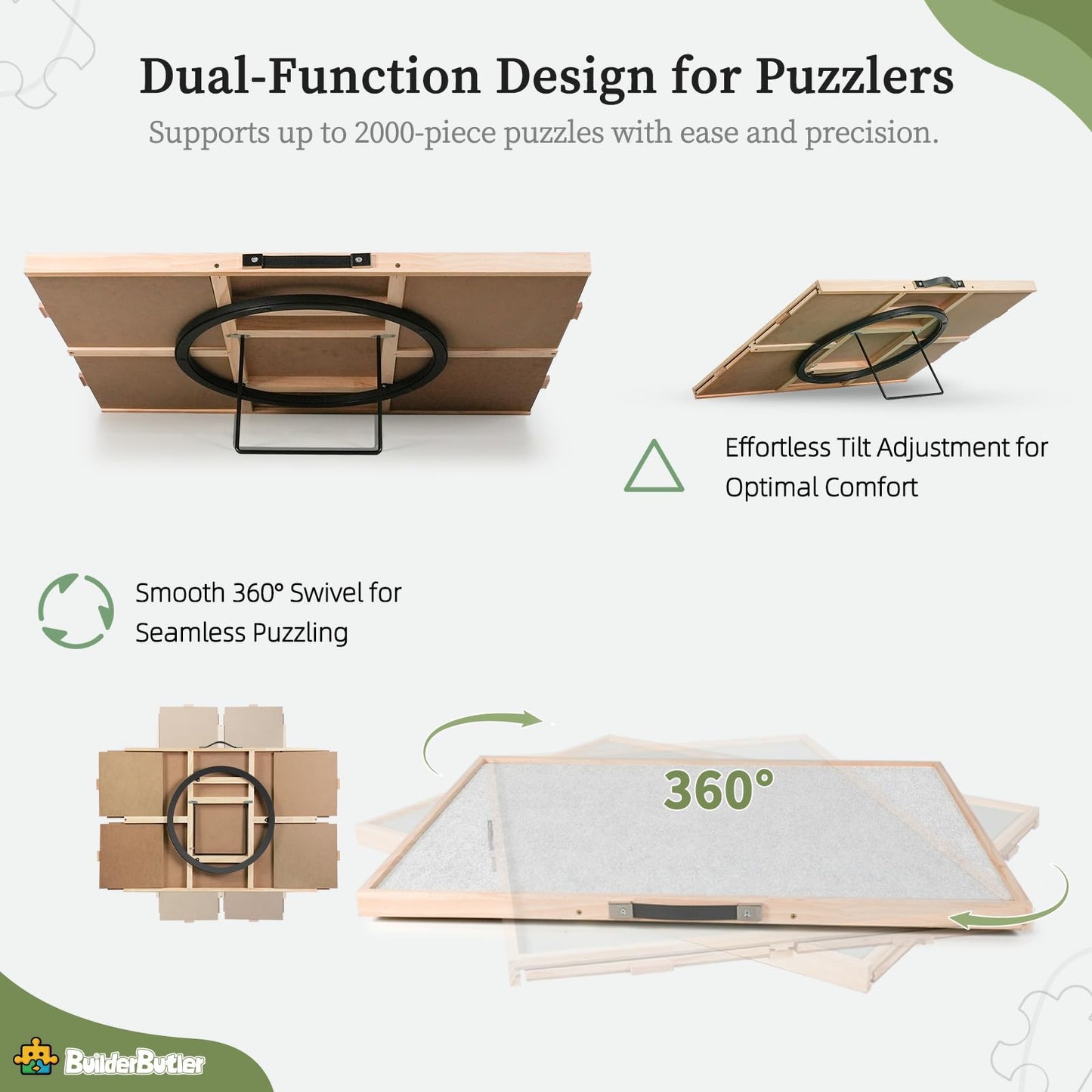 BuilderButler 2000 Pieces 2-in-1 Tilting & Rotating Puzzle Board - Portable Puzzle Table with Cover & 4 Drawers (40.16 x 28.5)