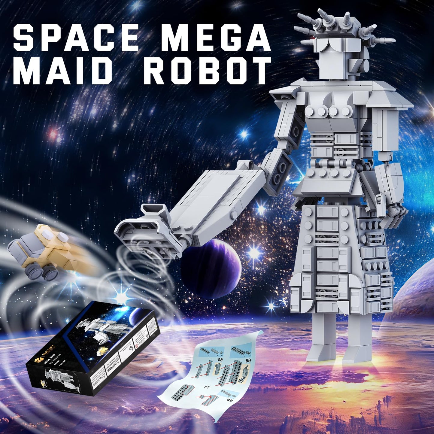 BUILDIFY Mega Maid Spaceball I Creative Building Set with Mini Eagle 5 | Space Robot Model Kit
