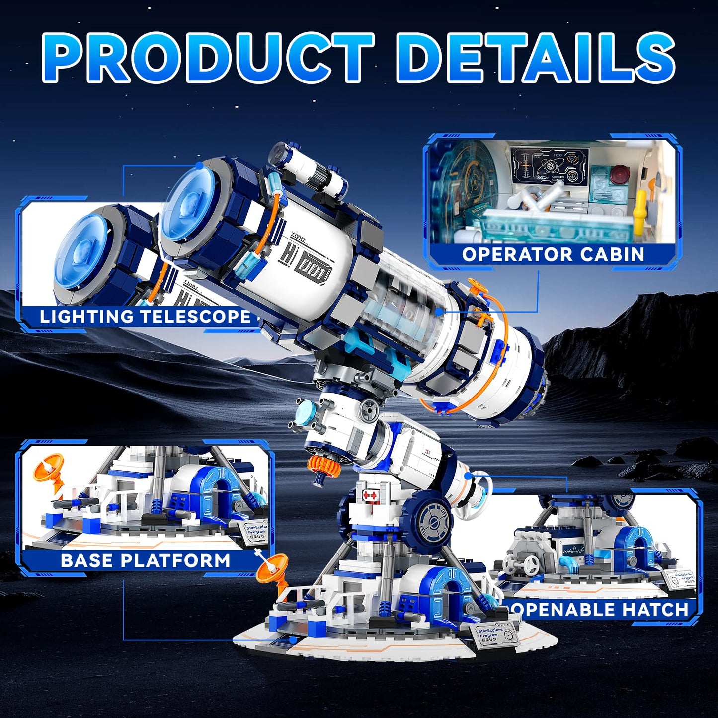 BUILDIFY Space Telescope Building Set – 995-Piece Lighting Model for STEM Play
