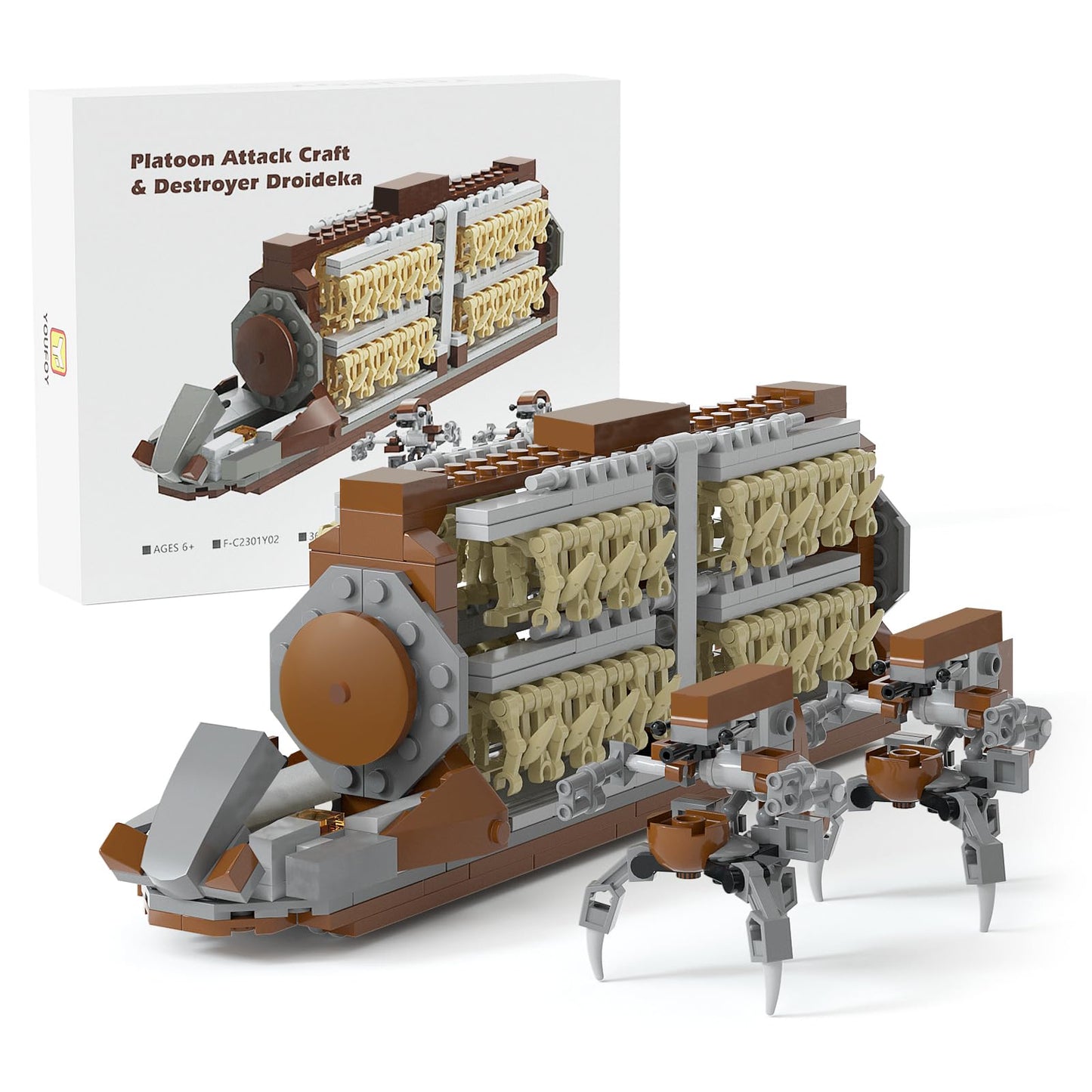 BuildingBoat Battle Army Clone Platoon Attack Craft – 32-Piece Kit + 2 Droidekas