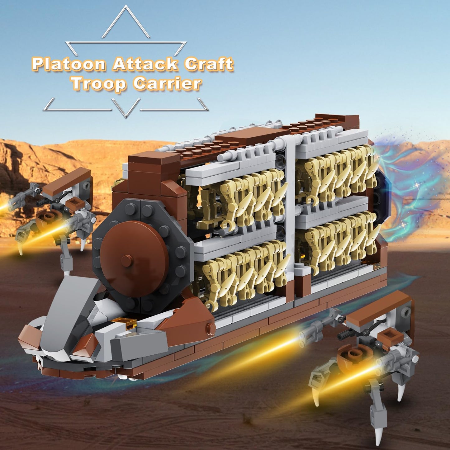 BuildingBoat Battle Army Clone Platoon Attack Craft – 32-Piece Kit + 2 Droidekas