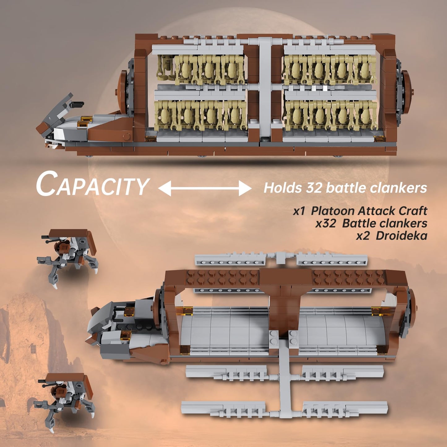 BuildingBoat Battle Army Clone Platoon Attack Craft – 32-Piece Kit + 2 Droidekas