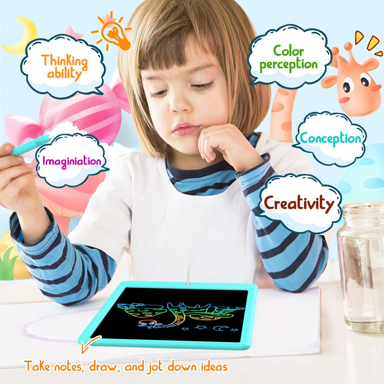 BUKEBU 8.5-Inch LCD Writing Tablet for Kids – Doodle Board (Blue)