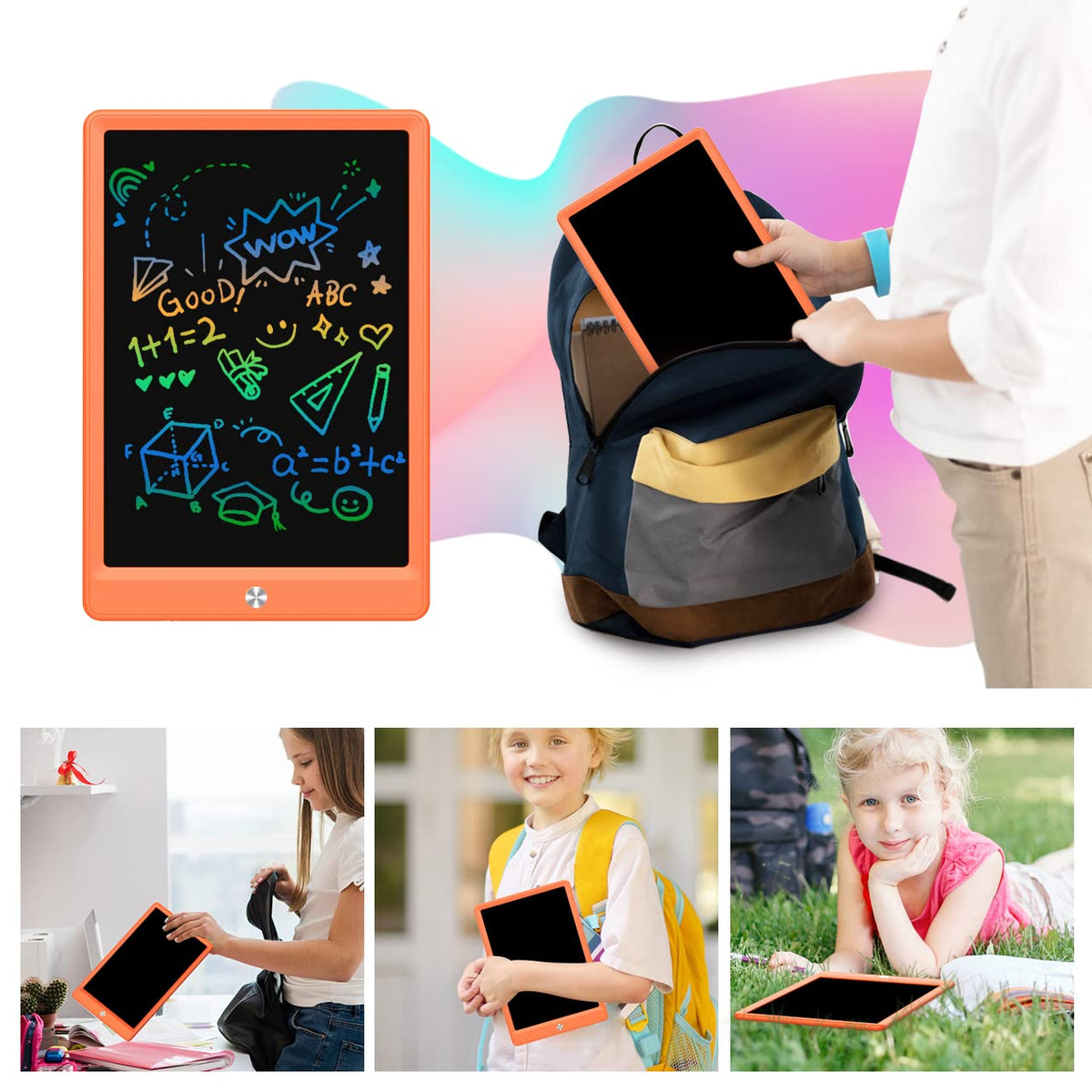 BUKEBU LCD Writing Tablet Doodle Board – 10.5-inch Colorful Drawing Pad for Kids Ages 3-8 (Orange)