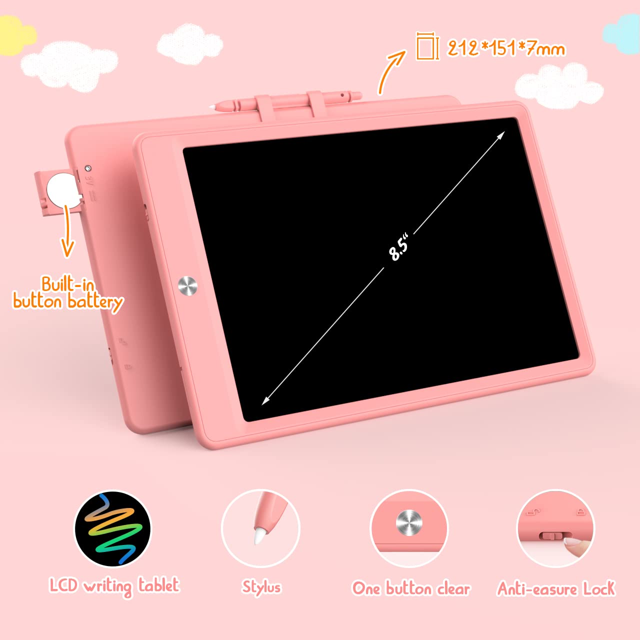 BUKEBU 8.5-Inch LCD Writing Tablet for Kids 3-6 | Portable Doodle Board
